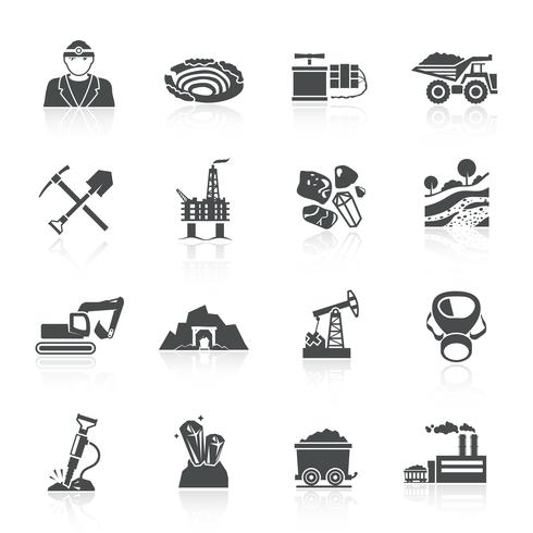 Iconos de minería negro vector