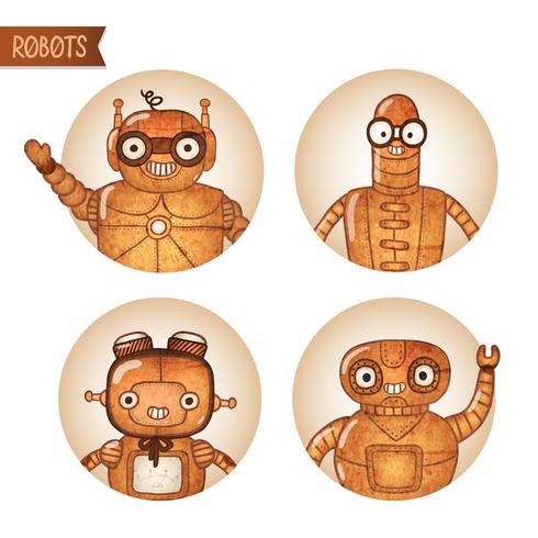 Conjunto de iconos de robots Steampunk vector