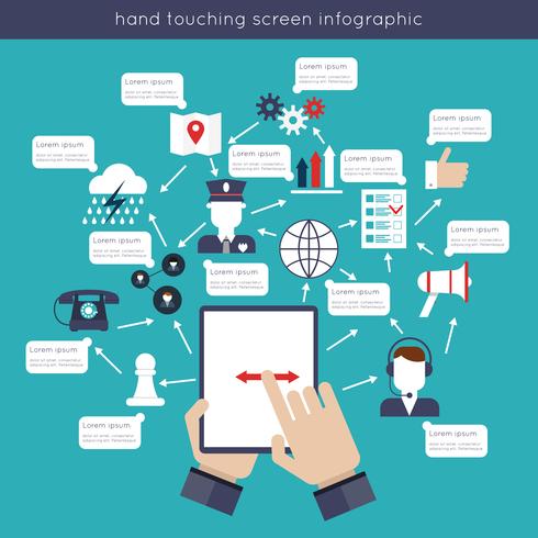 Hand Touching Screen Infographics vector