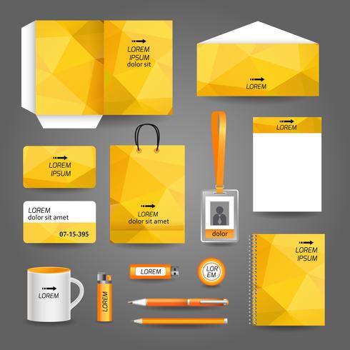 Yellow geometric technology business stationery template vector