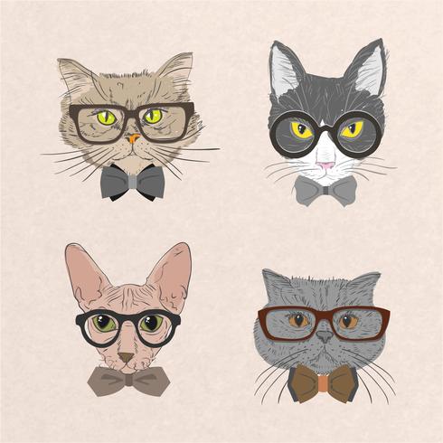 Collection of hipster cats vector