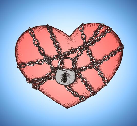 Corazón cerrado con emblema de cadenas. vector