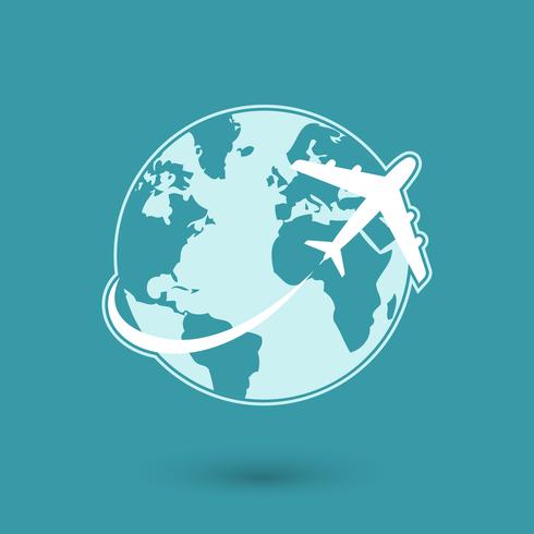 Global plane travel network icon vector