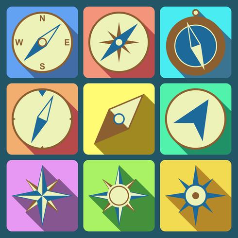Conjunto de iconos planos de brújula de navegación vector