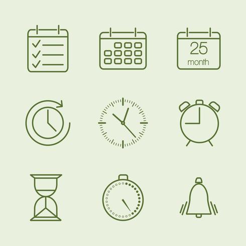 Iconos contorneados del tiempo y del calendario vector