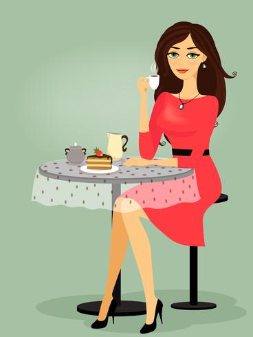 Girl in the cafe, blank promo vector