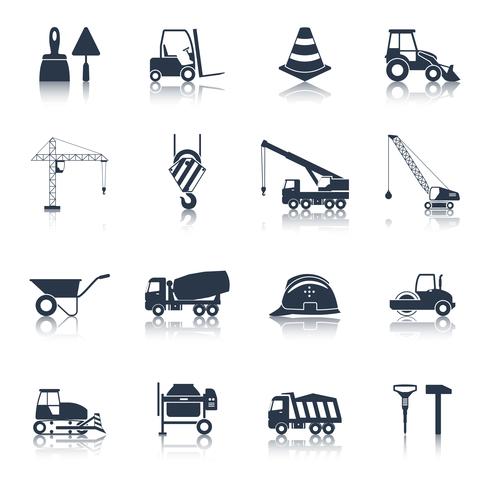 Iconos de construcción negro vector