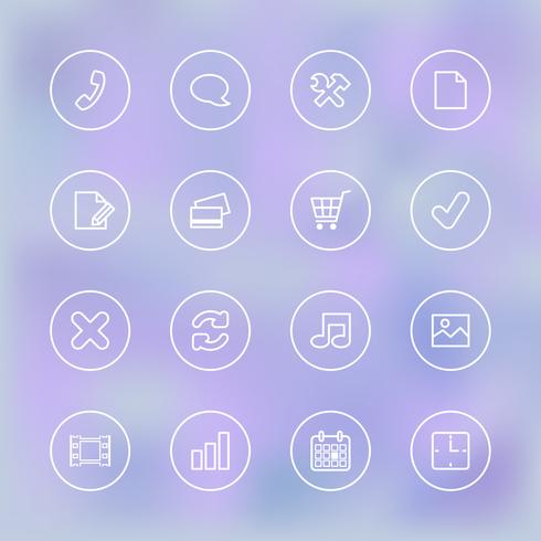 Iconset for mobile app UI, transparent clear vector