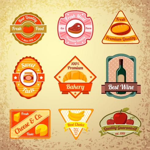 Colección de estampillas o etiquetas de alimentos. vector