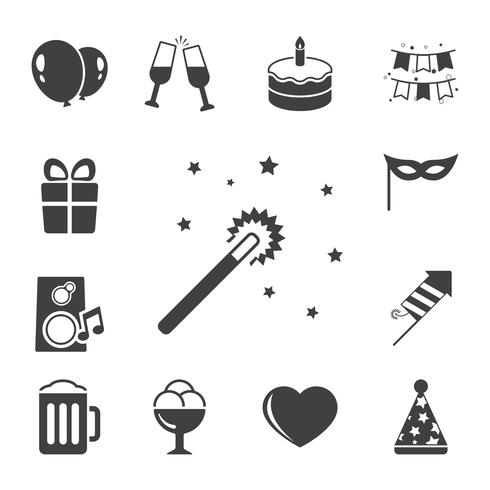 Conjunto de iconos celebración, contraste plana vector