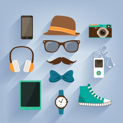 Hipster accessories items set vector