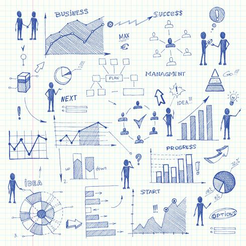 Doodle business charts infographics elements vector