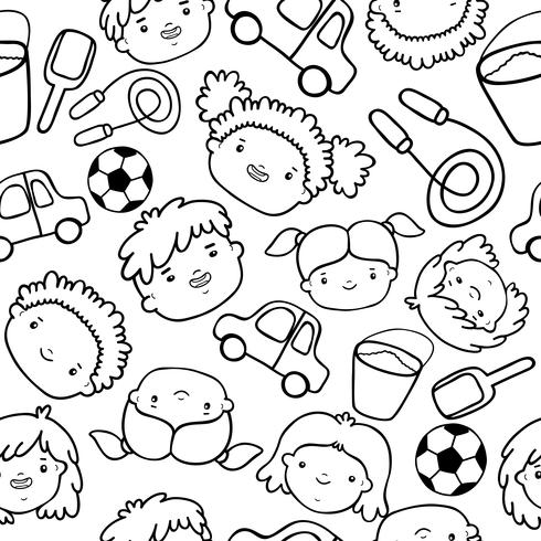 Doodle kids faces pattern vector