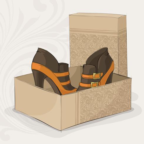 Elegant girl's brown and yellow ankle boots vector