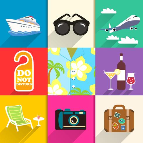 Conjunto de iconos de viajes y vacaciones vector