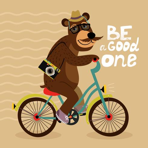 Cartel de hipster con oso friki vector