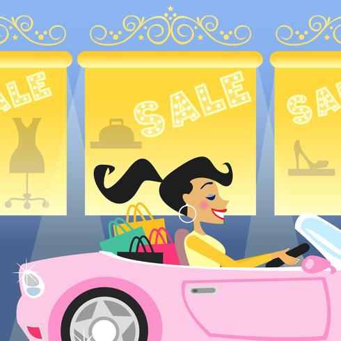 girl shopping in car vector