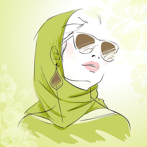 Spring fashion girl portrait in green colors vector