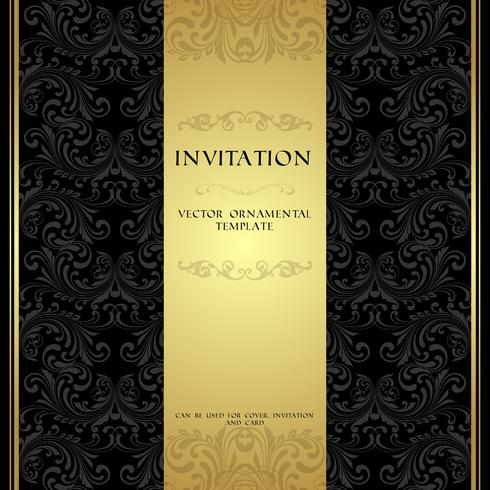 Black and gold ornamental invitation card vector