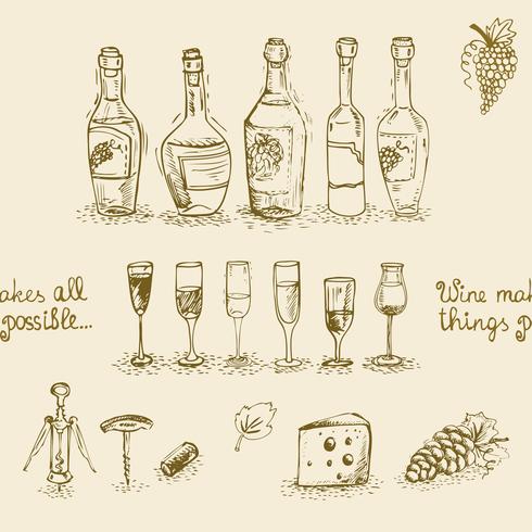 Set of wine bottles and glasses vector