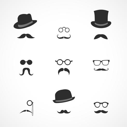 Elementos de interfaz bigotes sombreros y gafas. vector