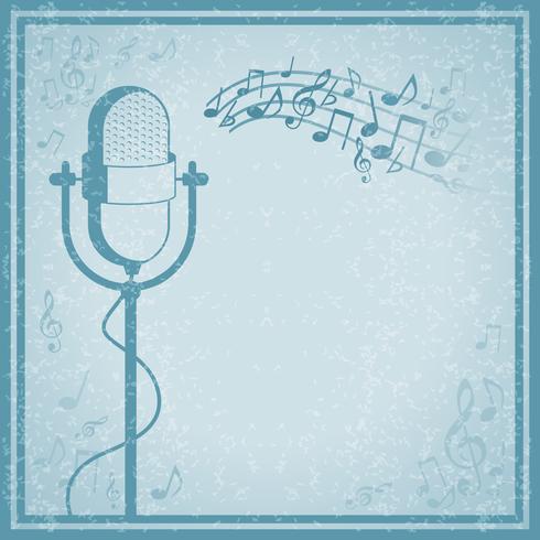 Microphone with music on vintage background vector