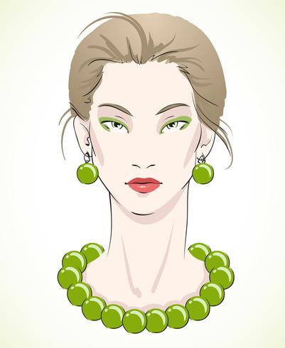 Elegante retrato modelo joven con cuentas verdes vector