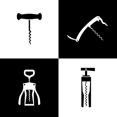 Set of black and white corkscrews vector