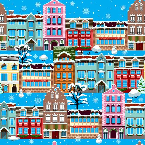 Winter houses seamless vector