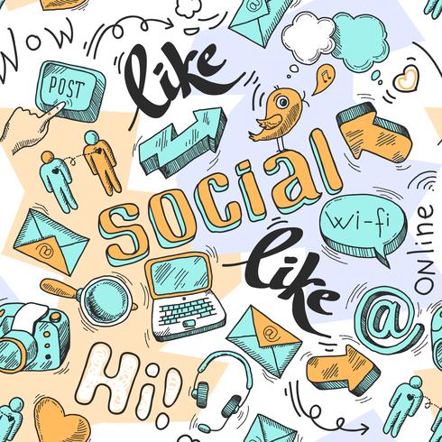 Seamless doodle social media pattern background vector