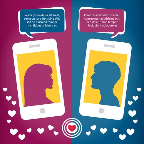 Couple virtual love talking using mobile phone vector