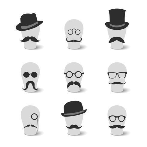 Collection of vintage mustaches hats and glasses vector