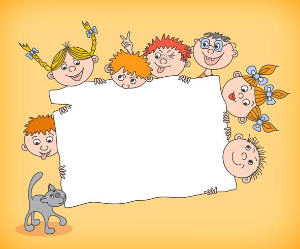 Doodle kids holding blank sign vector