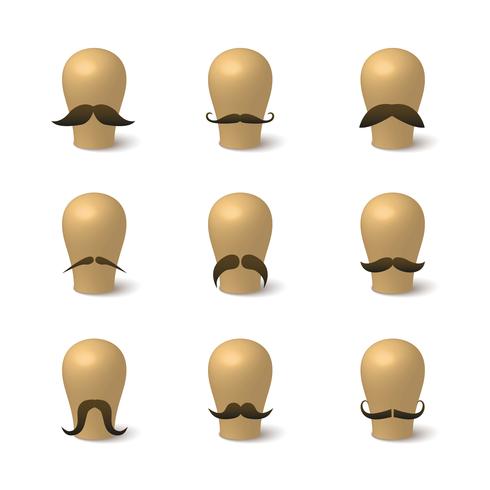 Collection of hipster mustaches on hat-blocks vector