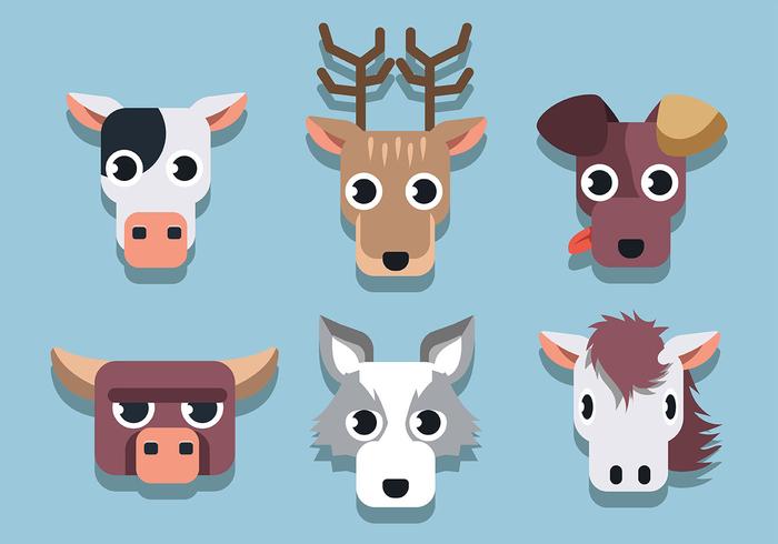 Conjunto de caras de animales vector