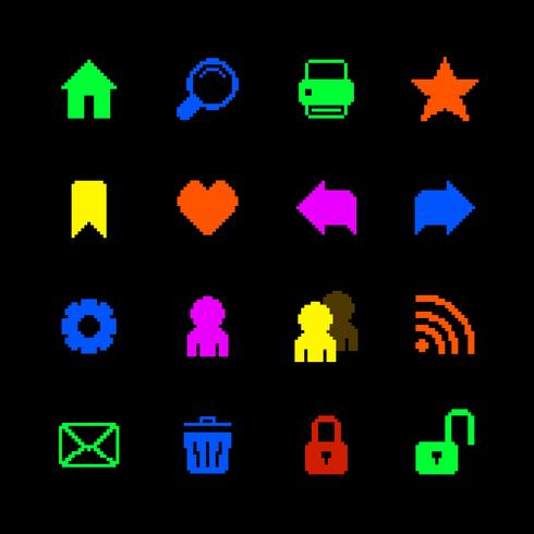 Colored pixel icons set for website vector