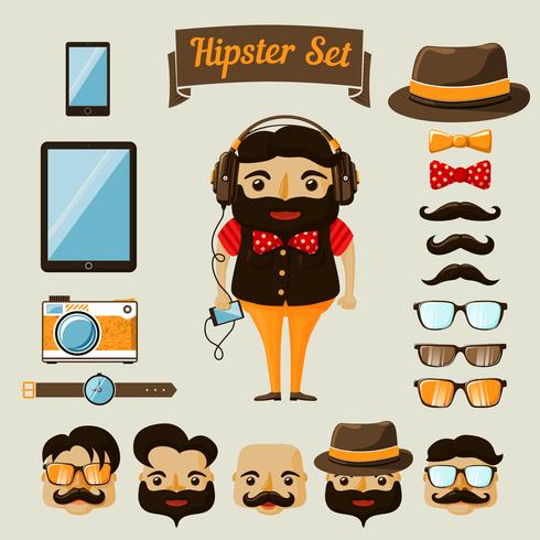 Hipster character elements for nerd boy vector