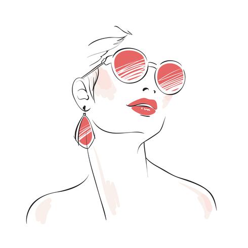 Retrato de mujer expresiva con gafas de sol vector