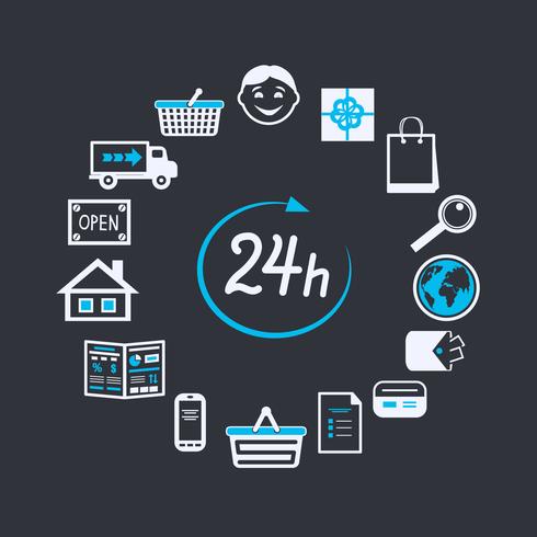 Tienda online de internet abierta las 24 horas. vector