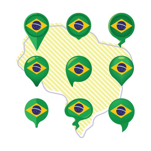 Bandera de Brasil y mapa de puntero vector