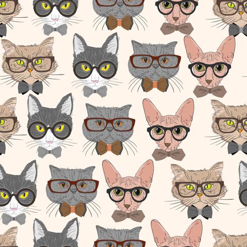 Seamless hipster cats pattern background vector