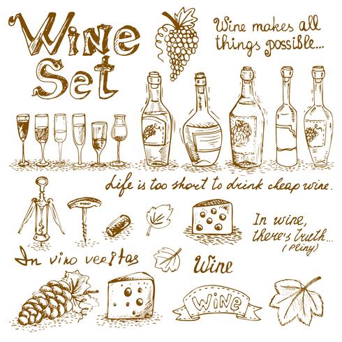 Set of wine elements vector