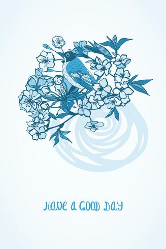 Bonne Journée Souhaitant Carte Avec Fleurs Et Oiseau