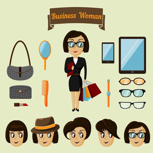Hipster character pack for business woman vector