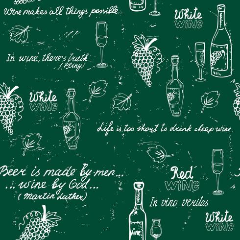 Seamless wine pattern chalkboard vector