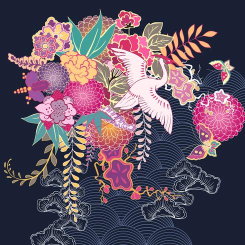 Decorative kimono floral motif vector