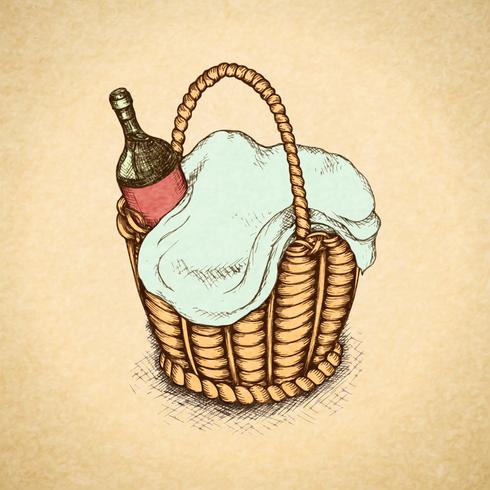 Vintage picnic basket vector