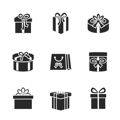 Iconos de cajas de regalo con diferentes cintas y arcos vector