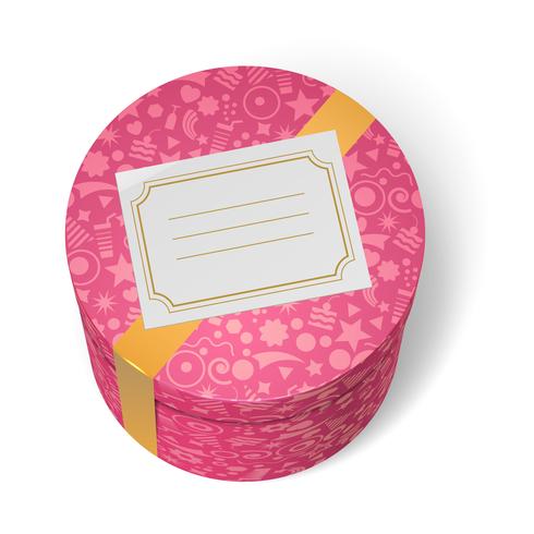 Caja de regalos de cumpleaños decorada rosa con lazo amarillo. vector