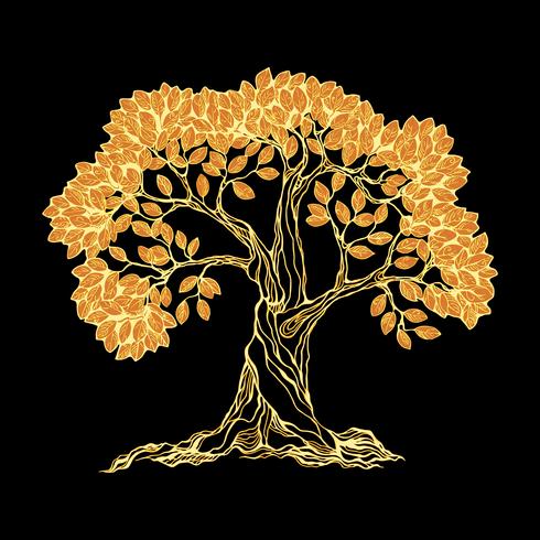 Golden tree on black vector